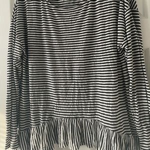 Black and White Striped Ruffle Shirt